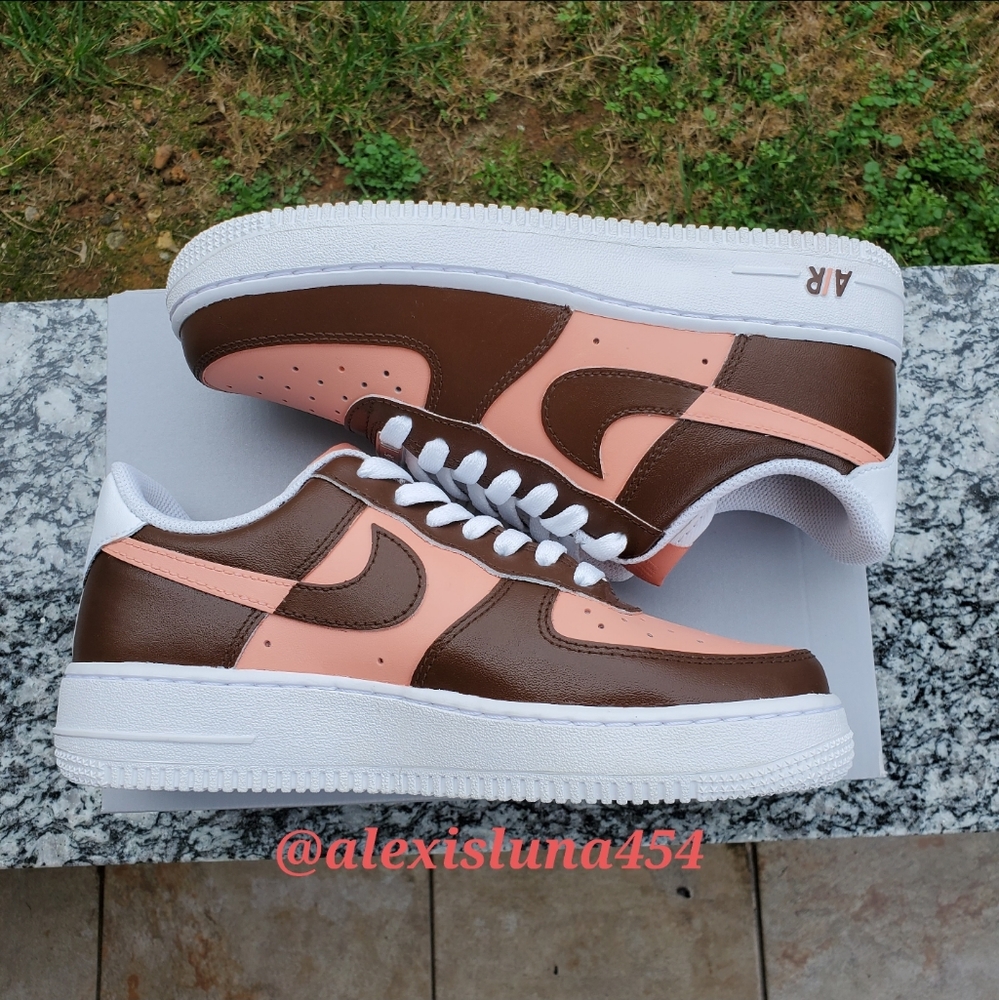 Custom Nike Airforce 1 Peach/Brown 🤎🍑 - Picture 1 of 2